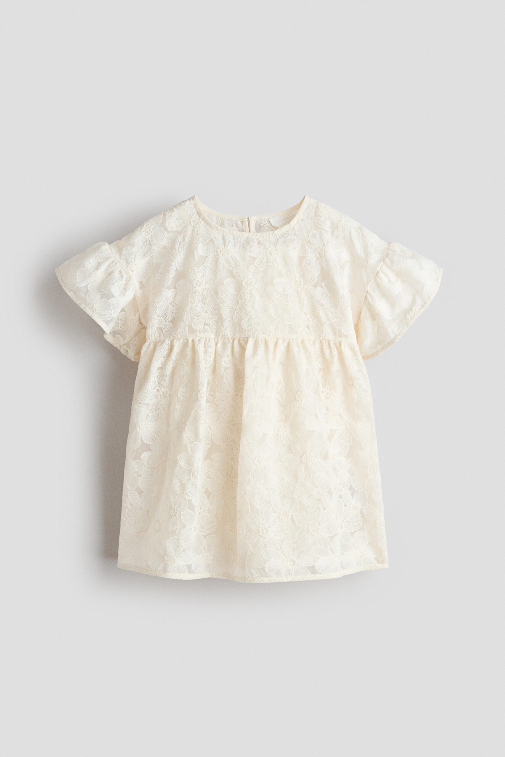 H & M - Geborduurde jurk met volantmouwen - Roomwit