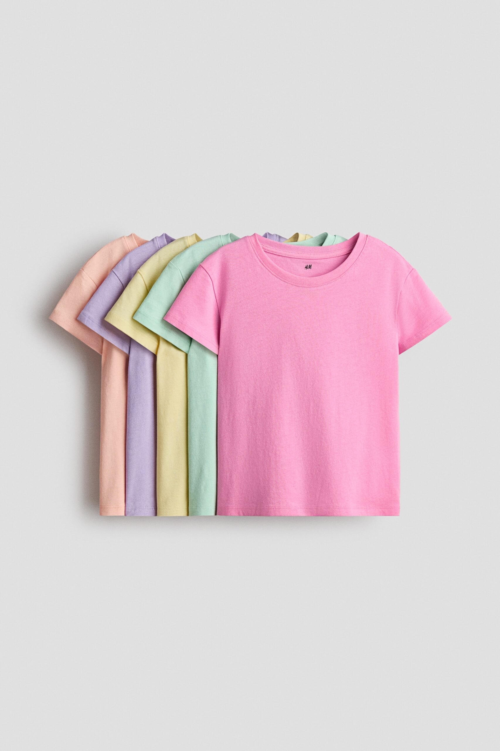 H & M - Set van 5 T-shirts - Lichtroze/Lichtgroen/Geel