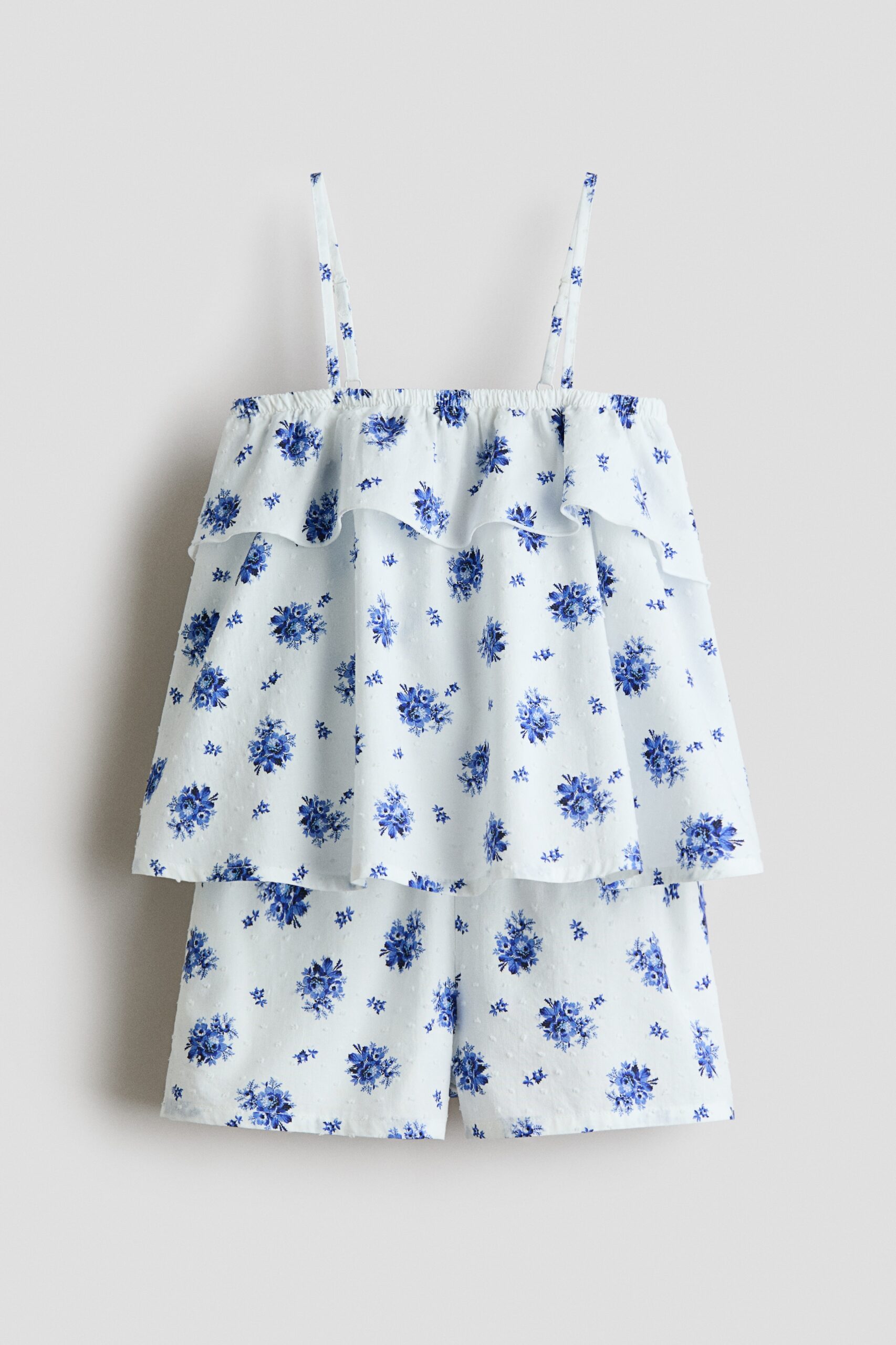 H & M - Tweedelige katoenen set met dessin - Wit/Bloemen