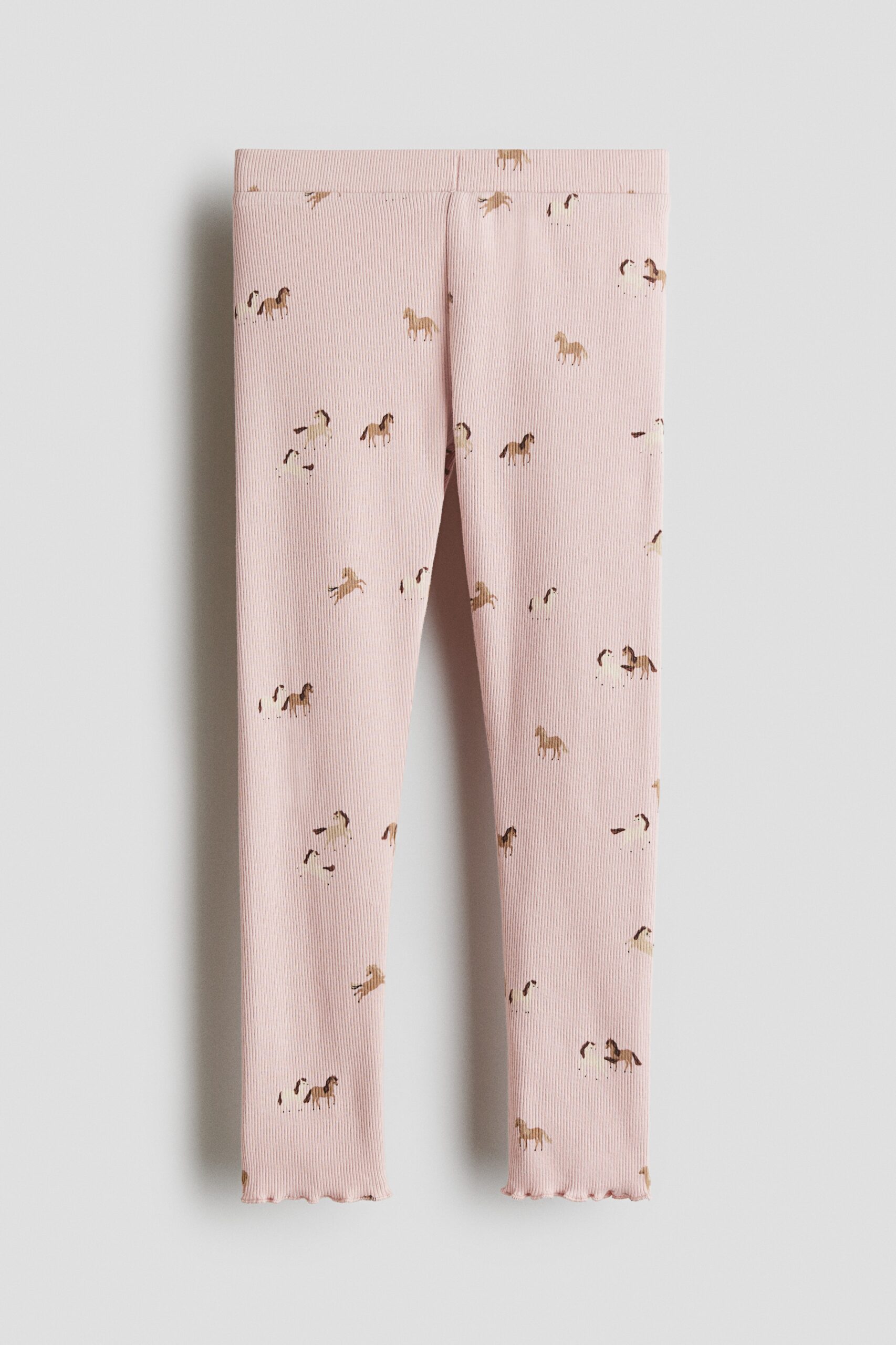 H & M - Geribde katoenen legging - Lichtroze/Paarden