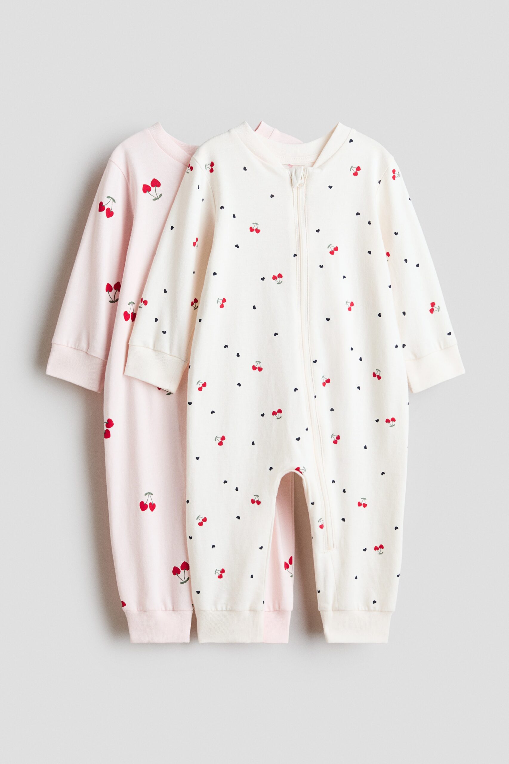 H & M - Set van 2 katoenen pyjama's met ritssluiting - Lichtroze/Kersen