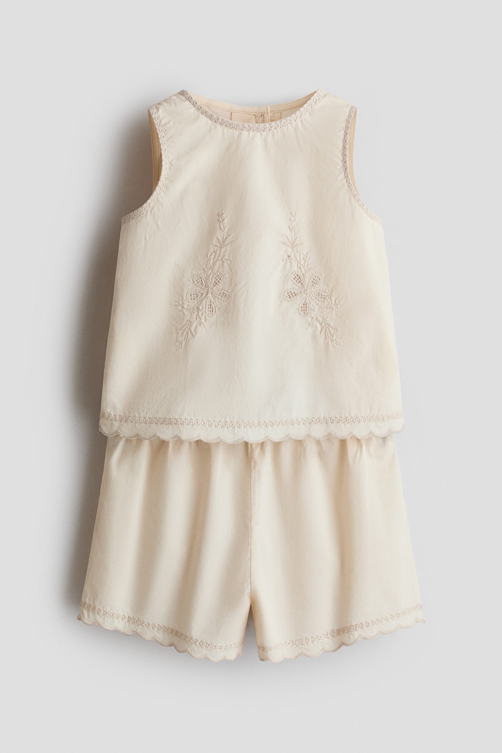 H & M - Tweedelige katoenen set met borduursel - Lichtbeige