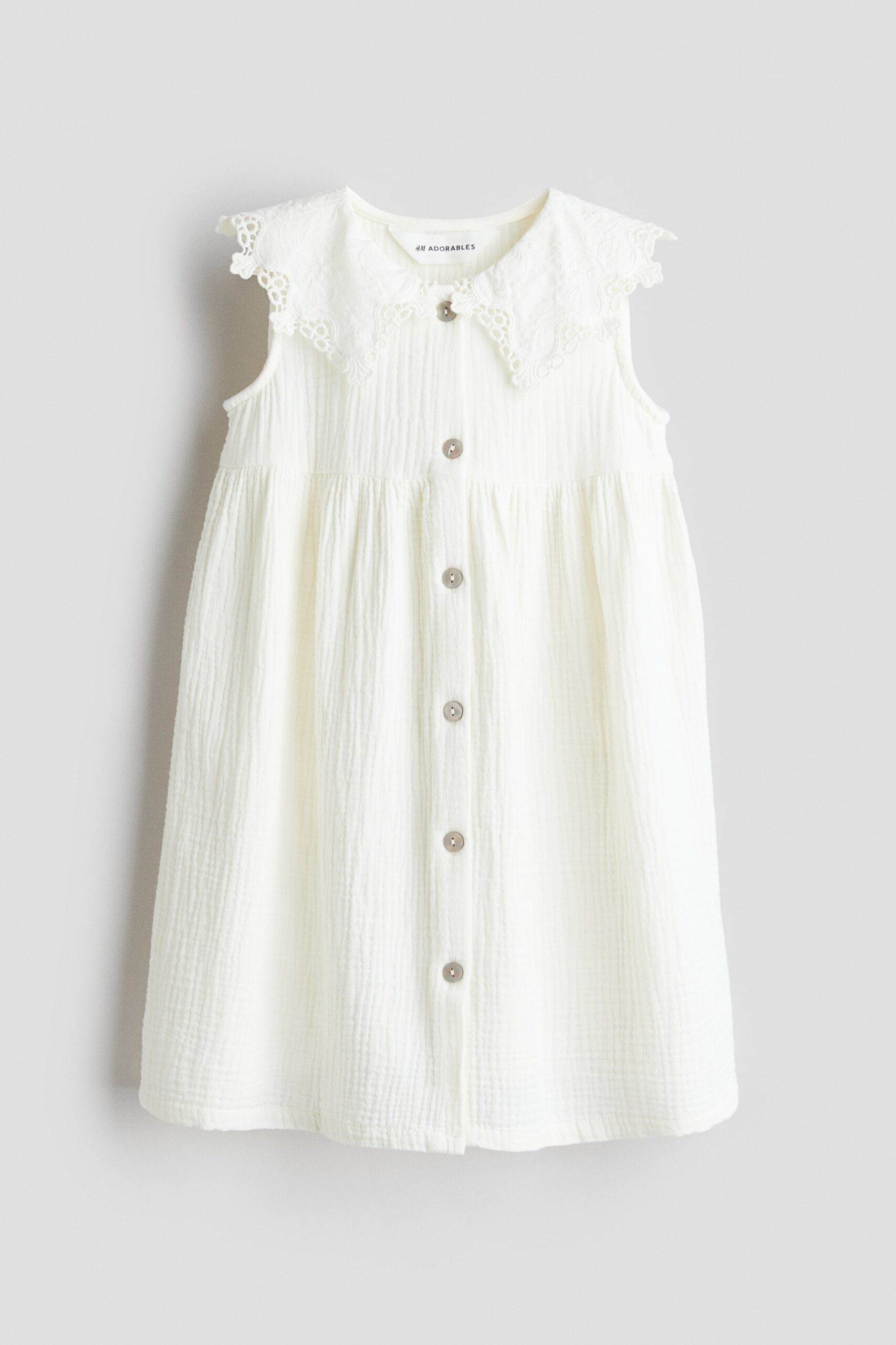 H & M - Mousseline jurk met kraag - Roomwit