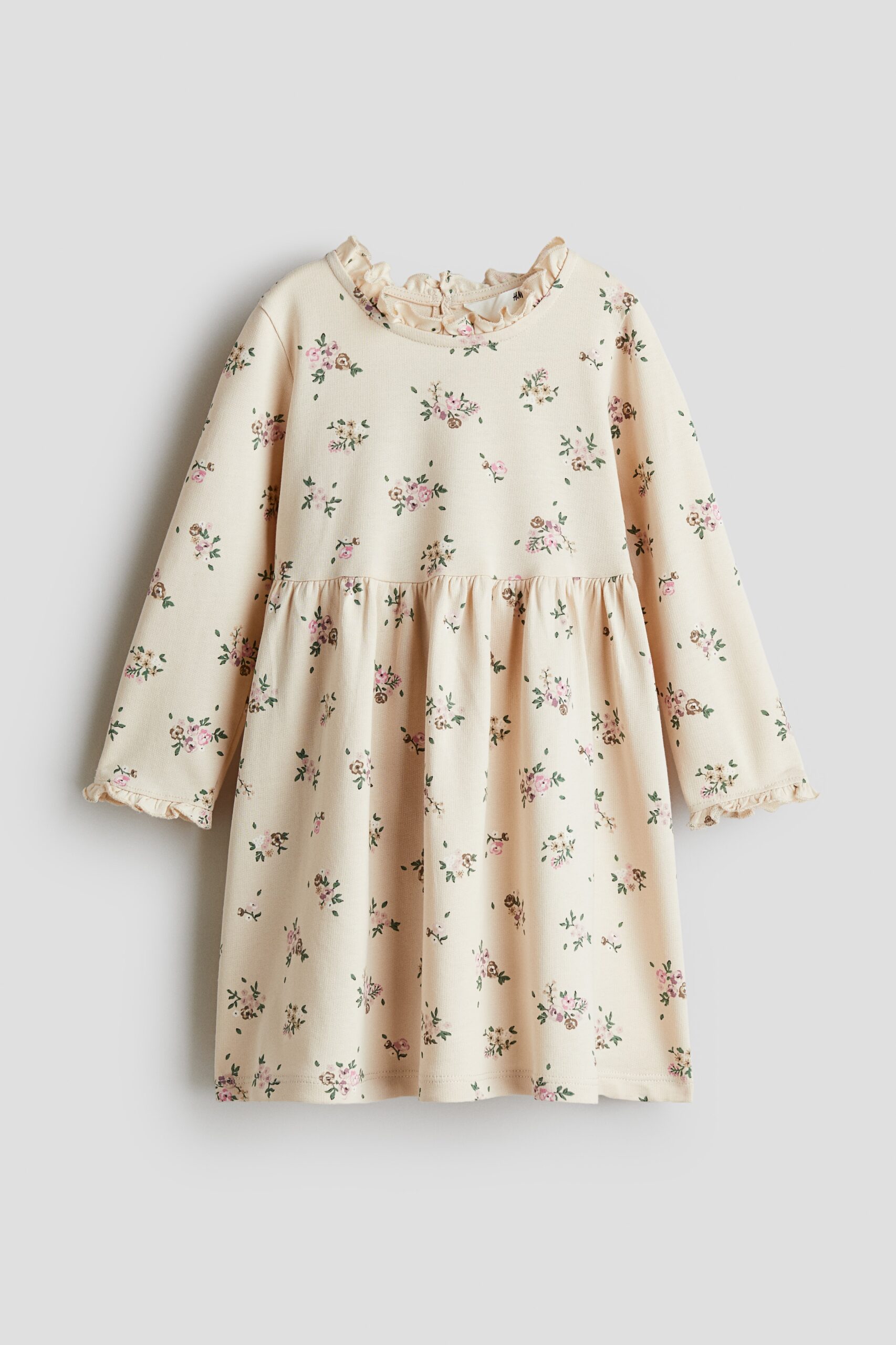 H & M - Katoenen jurk met print - Lichtbeige/Bloemen