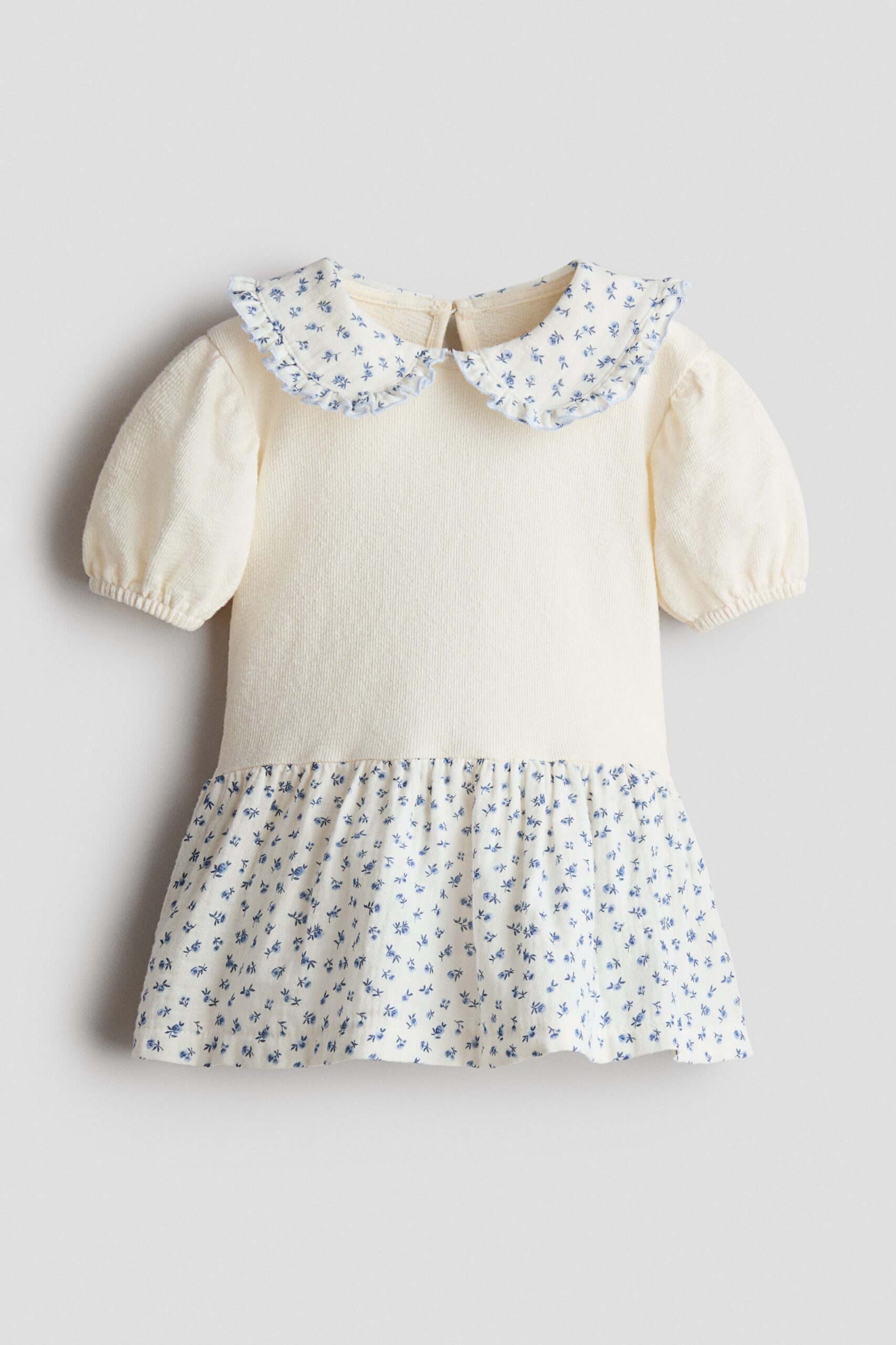 H & M - Katoenen jurk met rok van mousseline - Roomwit/Bloemen