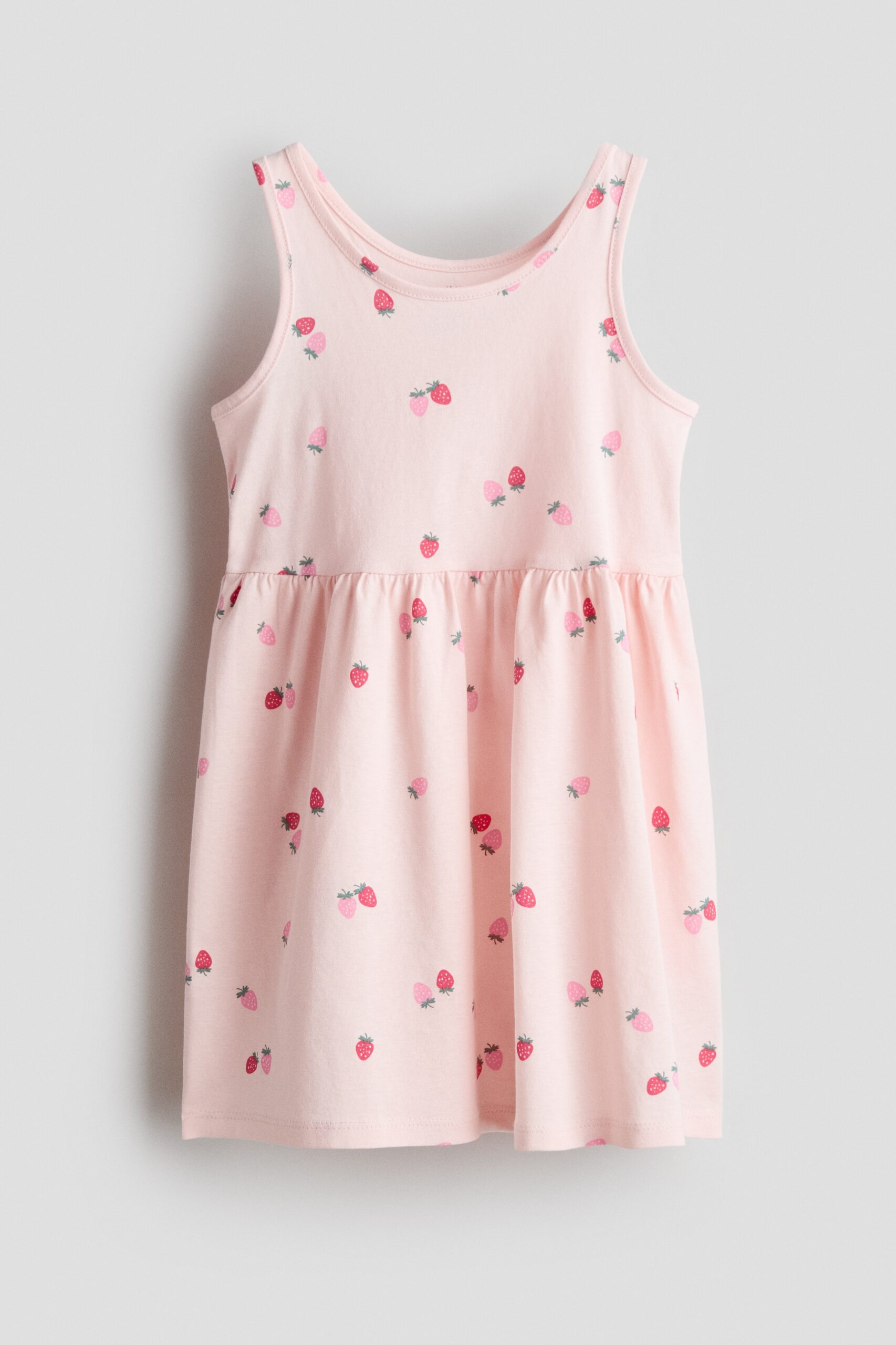 H & M - Katoenen jurk met dessin - Lichtroze/Aardbeien