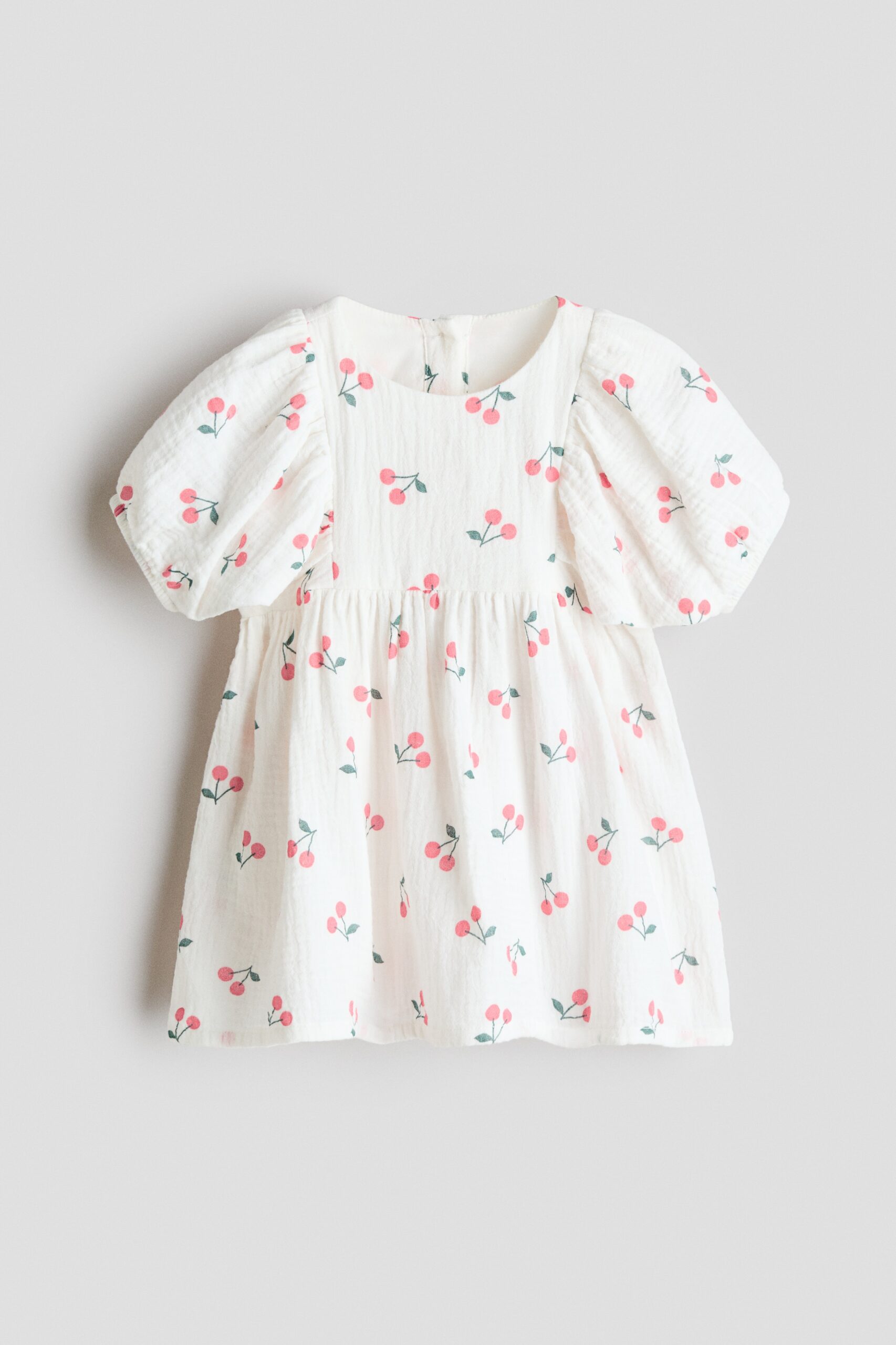 H & M - Jurk van katoenen mousseline - Wit/Kersen