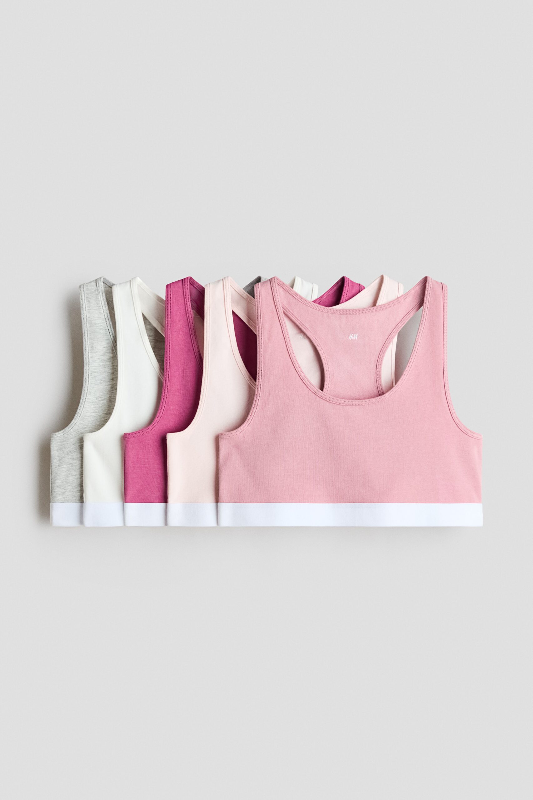 H & M - Set van 5 katoenen tops - Roze/Wit/Grijs