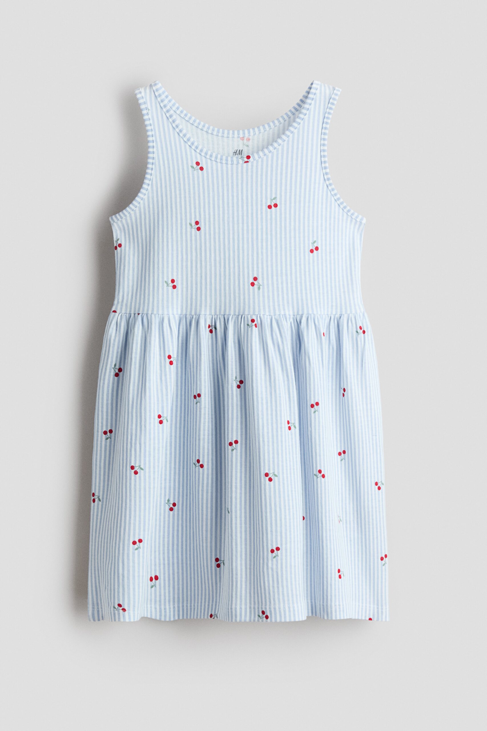 H & M - Katoenen jurk met dessin - Lichtblauw/Gestreept