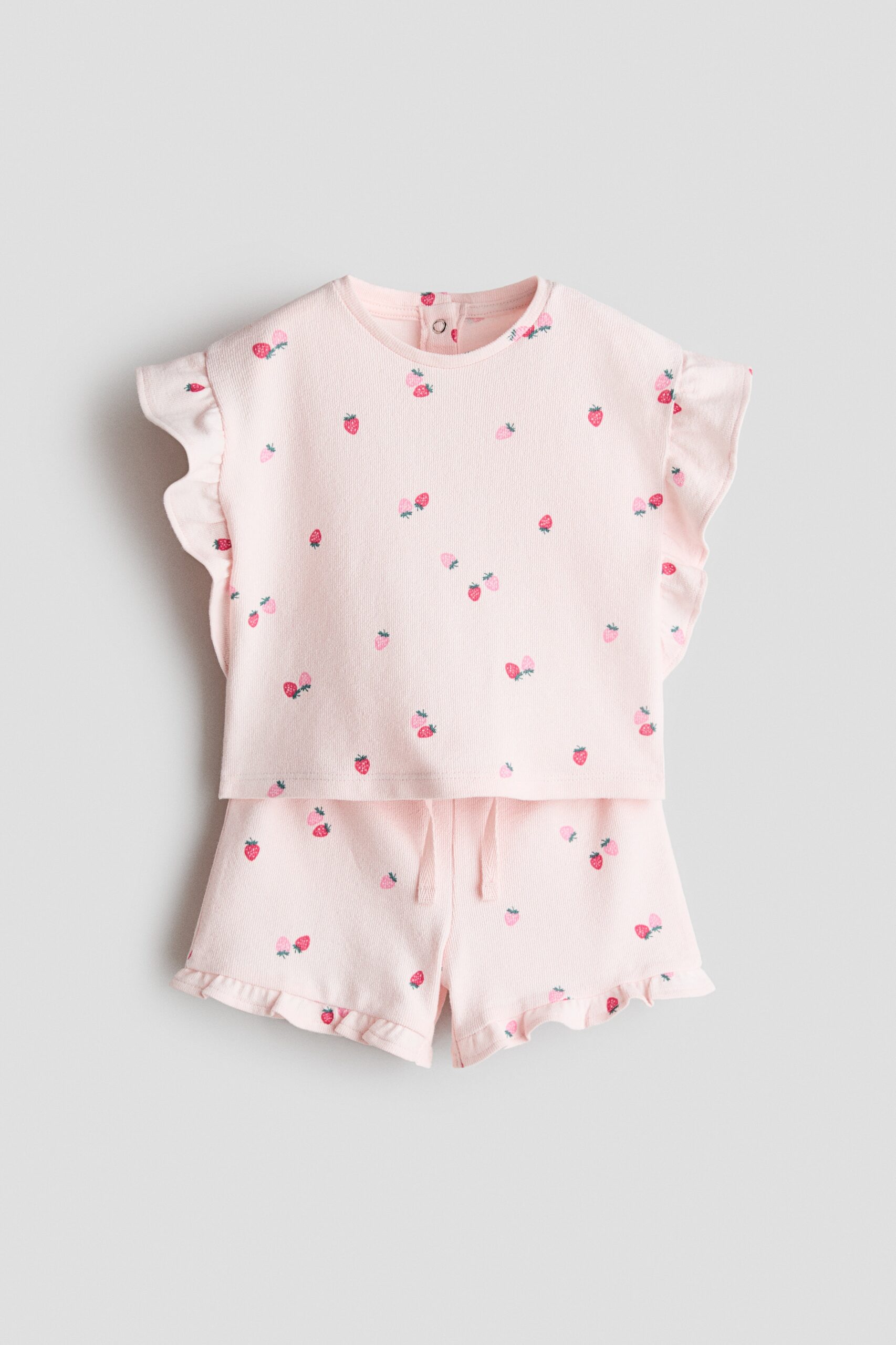 H & M - Tweedelige katoenen set met dessin - Lichtroze/Aardbeien