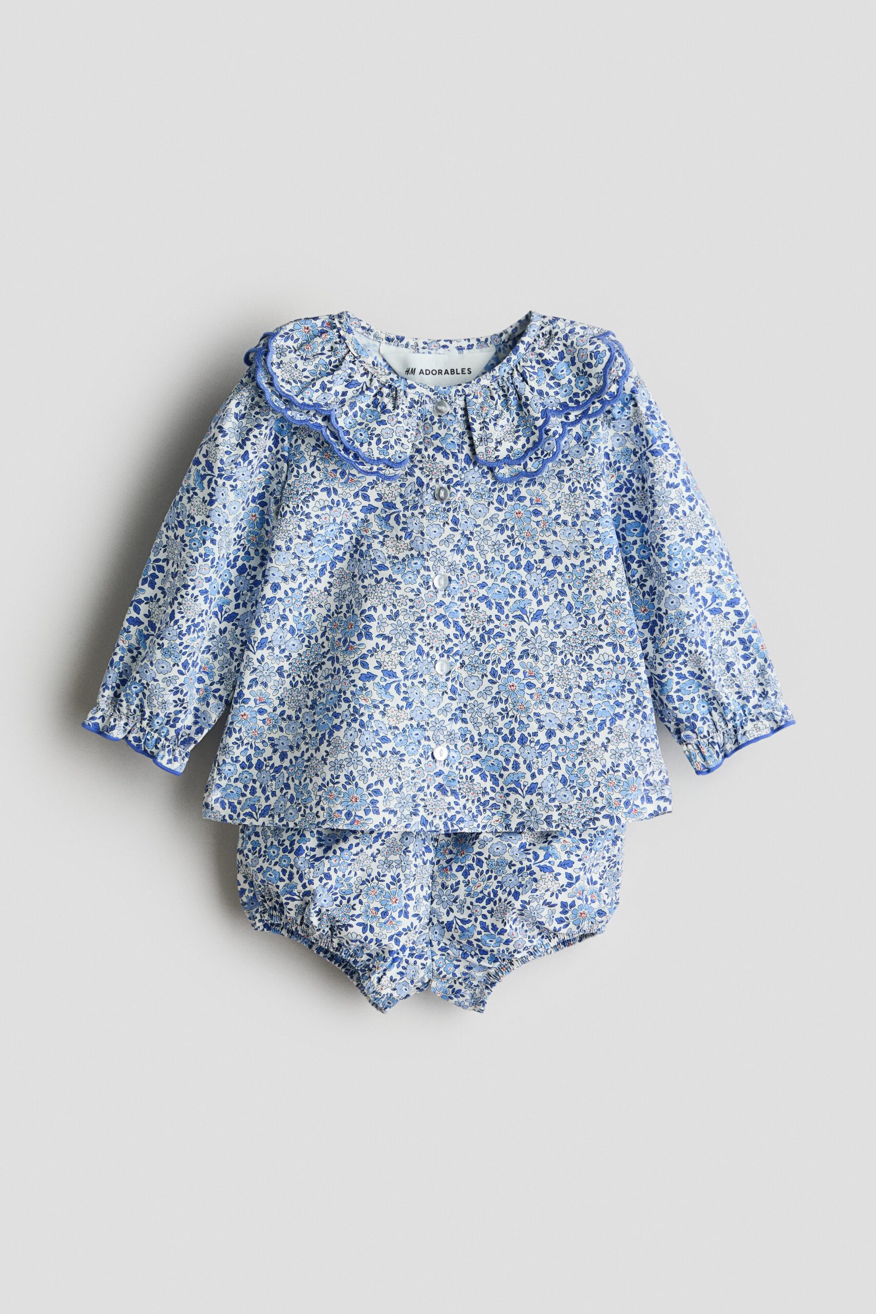 H & M - Tweedelige set van katoenen mousseline - Blauw/Bloemen