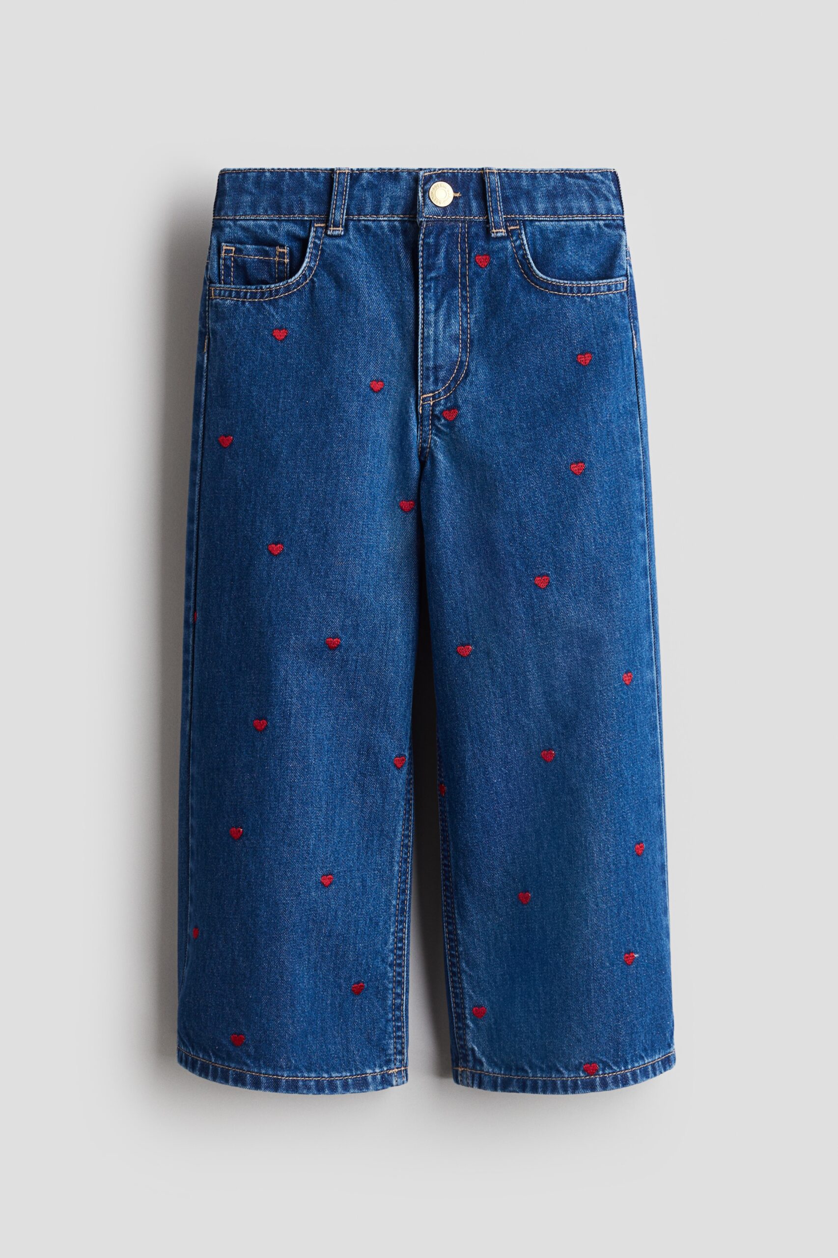 H & M - Wide Leg Jeans met motieven - Denimblauw/Hartjes