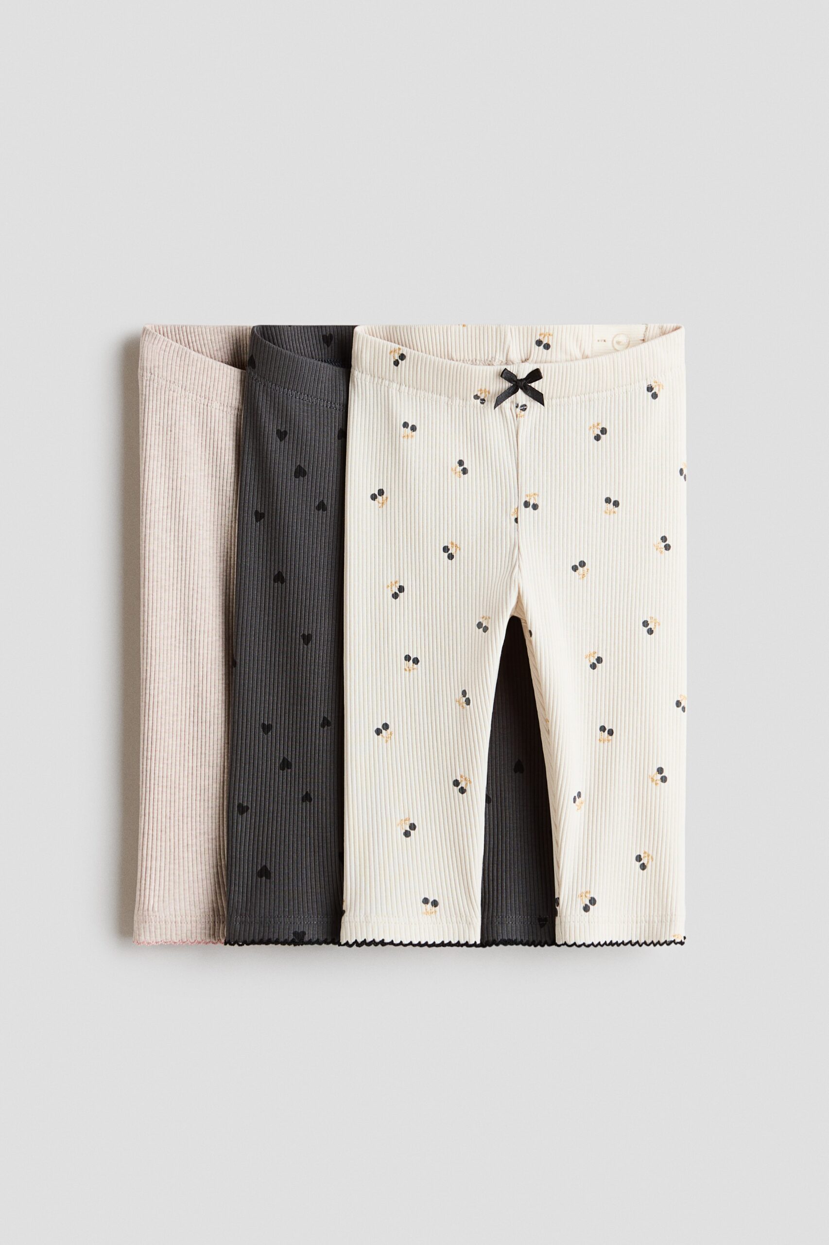 H & M - Set van 3 katoenen leggings - Lichtbeige/Kersen