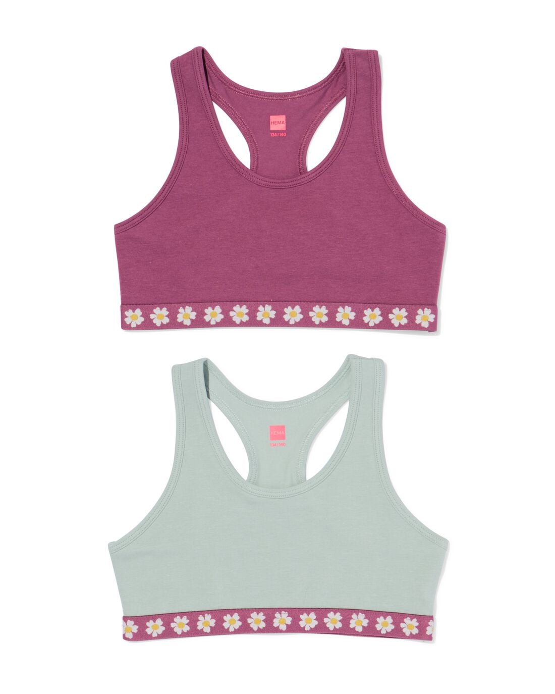 HEMA HEMA Kinder Croptop Bloemen - 2 Stuks Paars