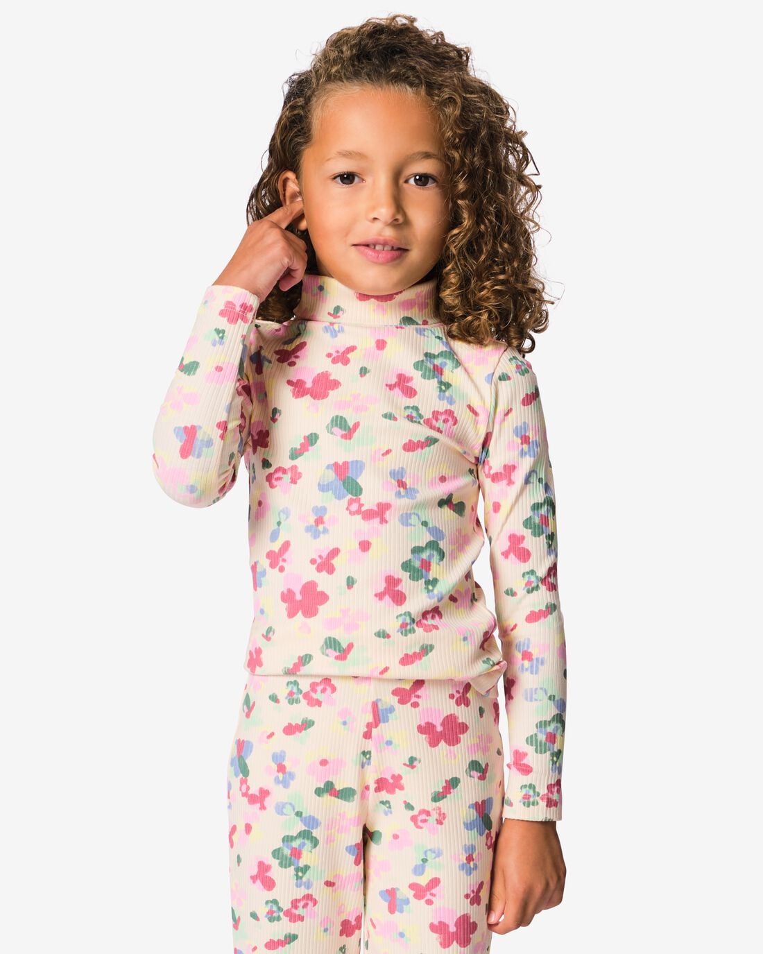 HEMA HEMA Kinder T-shirt Rib Bloemen Roze
