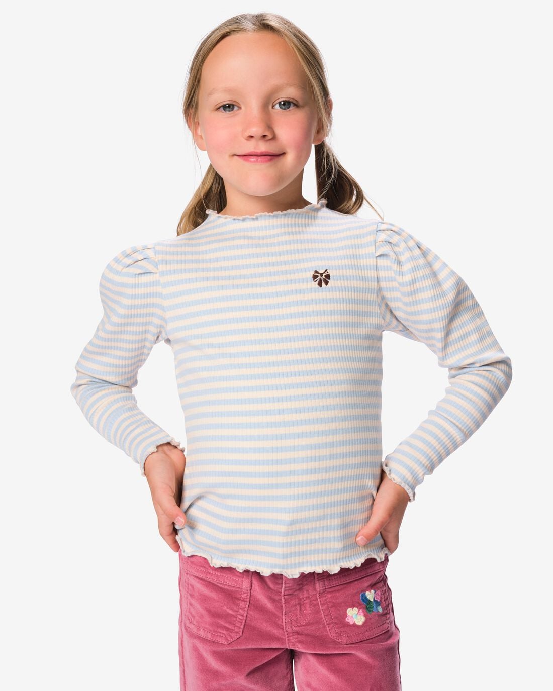 HEMA HEMA Kinder T-shirt Rib Strepen Lichtblauw