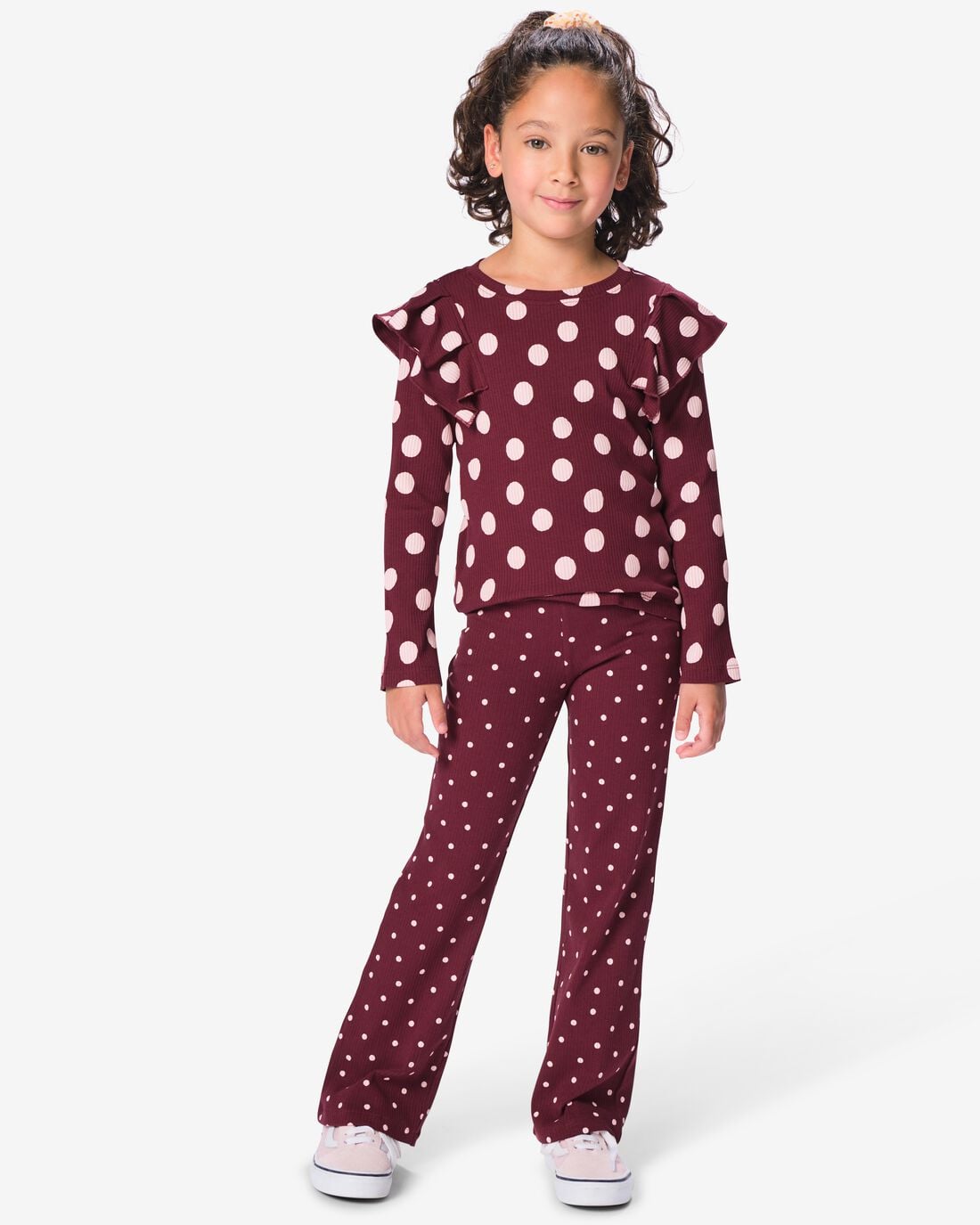 HEMA HEMA Kinderlegging Bootcut Rib Stippen Bordeauxrood