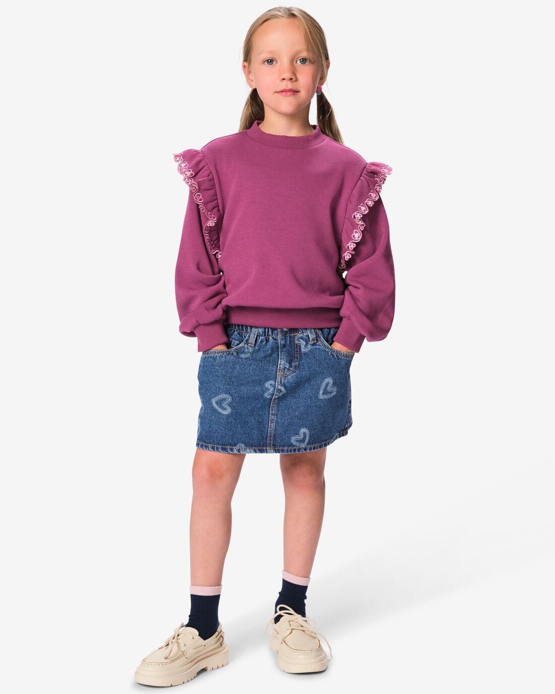 HEMA HEMA Kinderrok Regular Fit Hartjes Denim