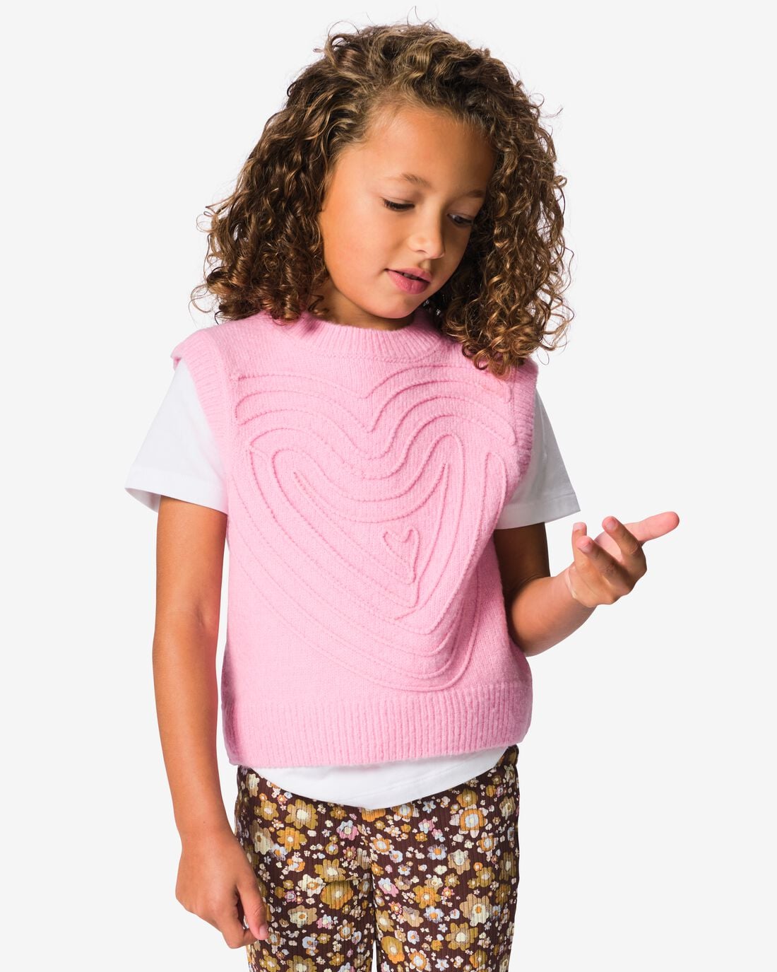 HEMA HEMA Kinderspencer Grofgebreid Hartjes Roze