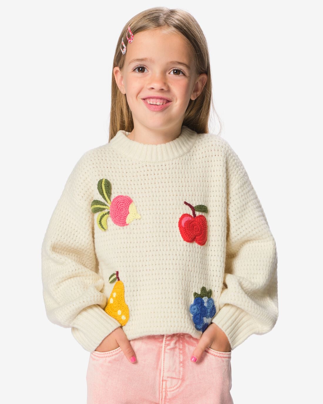 HEMA HEMA Kindertrui Ajour Fruit Ecru