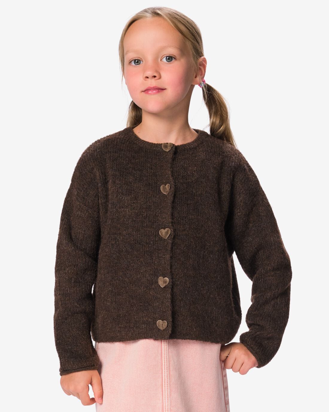HEMA HEMA Kindervest Grofgebreid Hartjes Bruin